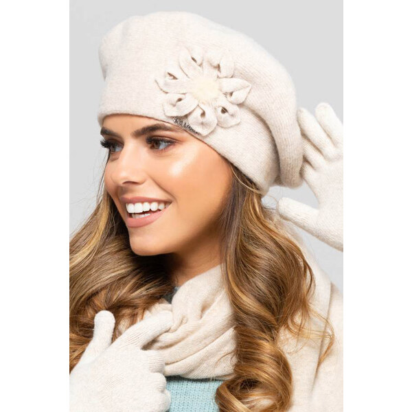 Kamea Béžová luxusná dámska baretka s kvetom Sevilla, Farba béžová 15129762