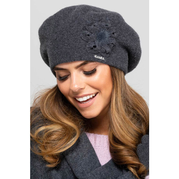 Kamea Grafitová luxusná dámska baretka s kvetom Sevilla, Farba 15129761