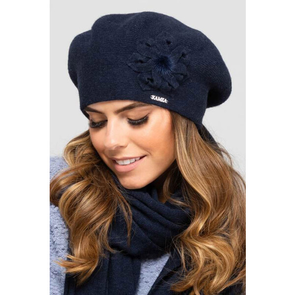 Kamea Tmavomodrá luxusná dámska baretka s kvetom Sevilla, Farba 15129763