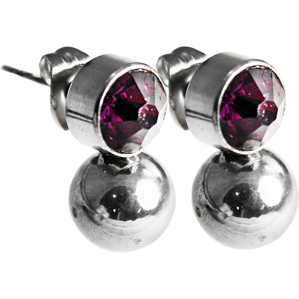 BM Jewellery Náušnice z chirurgickej ocele s fialovým kryštálom 14212223