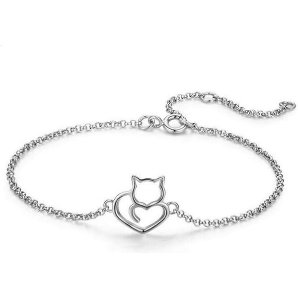 Glory strieborný náramok Mačka v tvare srdca S1028 63213177