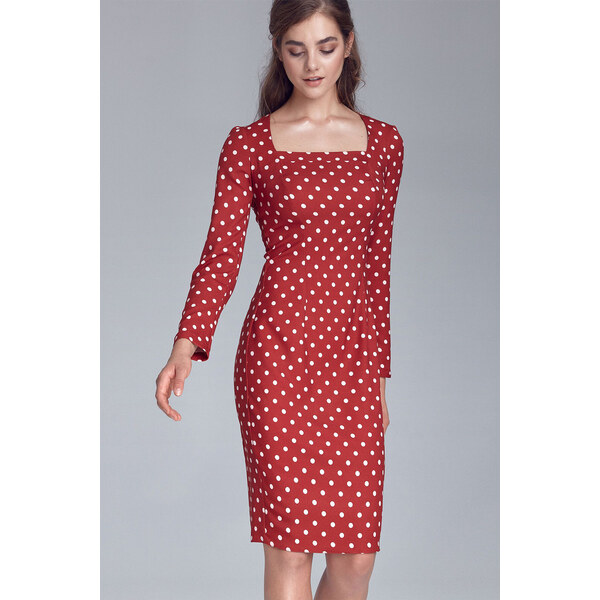 Glara Bodkované puzdrové šaty s dlhým rukávom 14236716