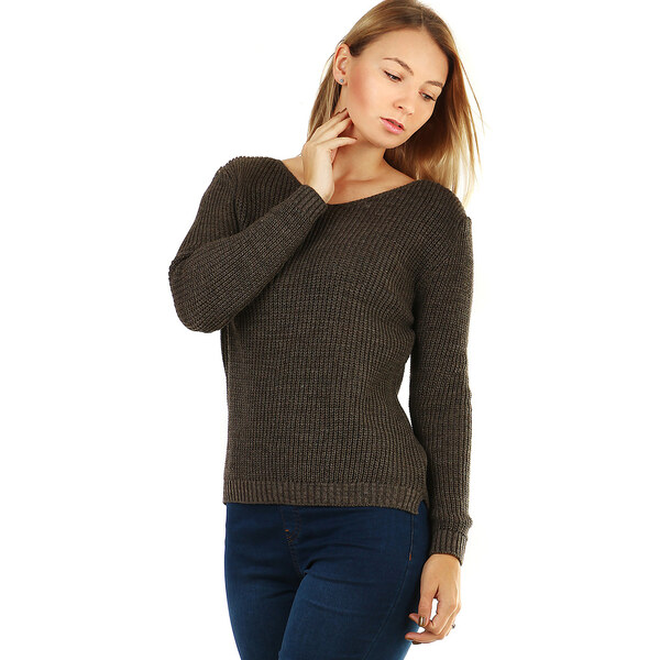 Glara Pletený dámsky sveter s prestrihami na chrbte 36988208