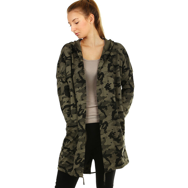 Glara Maskáčový khaki kardigan s motivom hviezd a s potlačou na chrbte 36988201