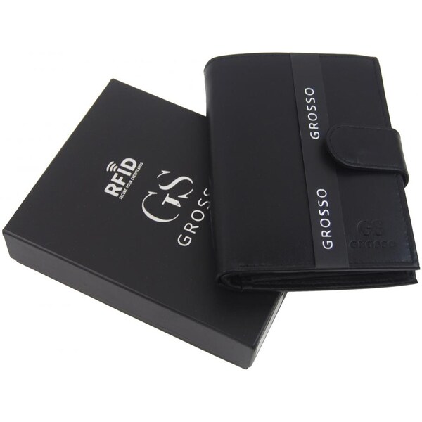 GROSSO Kožená pánska matná peňaženka čierna RFID so zápinkou v 48103549