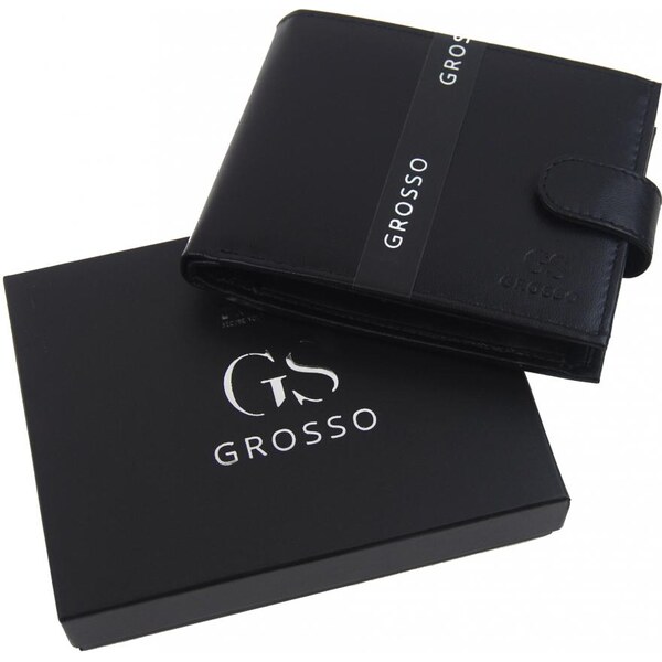 GROSSO Kožená pánska peňaženka čierna RFID so zápinkou v krabičke 40805899