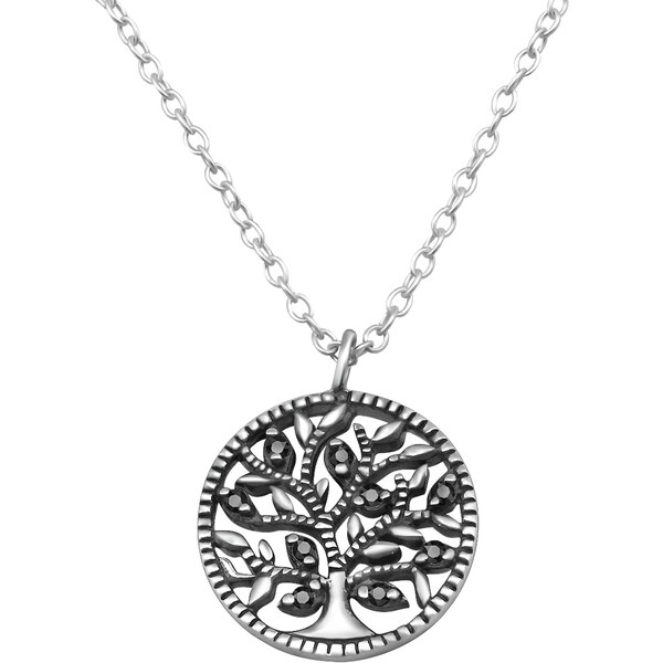 Glory strieborný náhrdelník Strom s čiernymi zirkónmi S1059 14758772