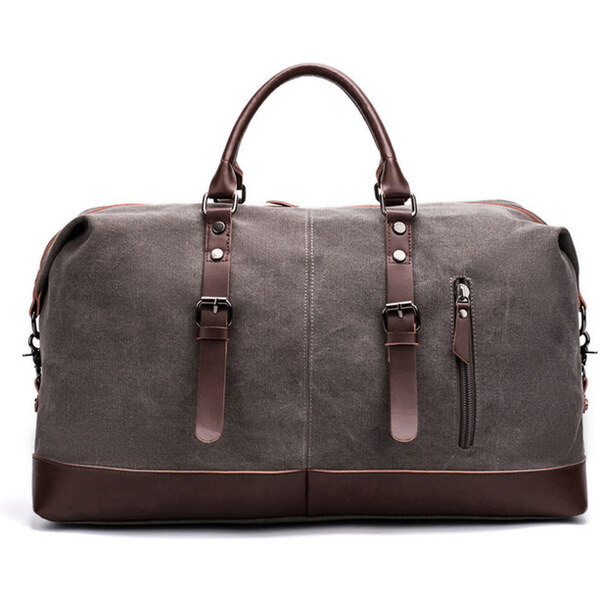 Glara Plátená cestovná retro taška s koženými detailmi 34240464