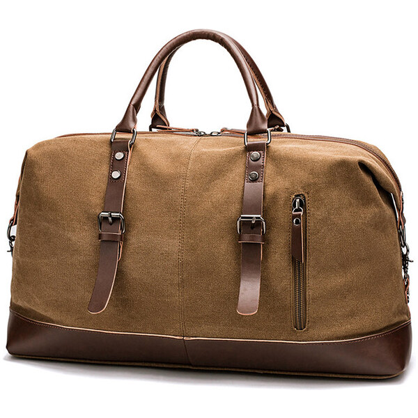 Glara Plátená cestovná retro taška s koženými detailmi 28418678