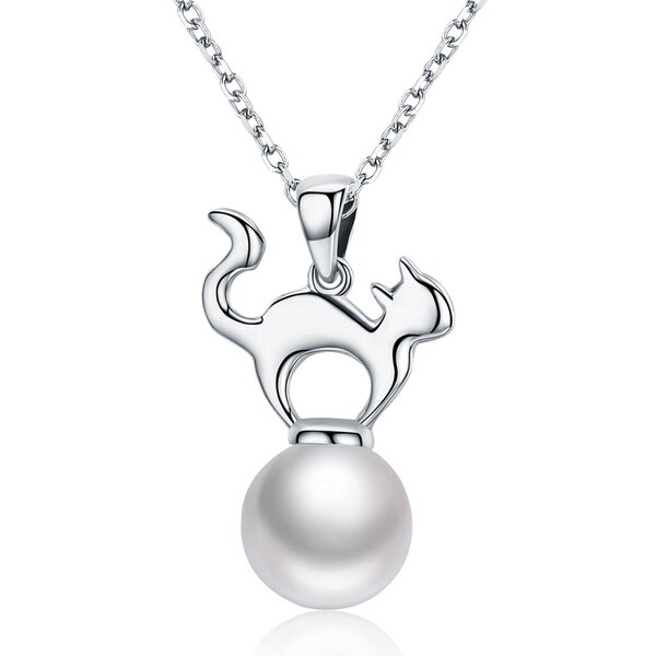 Olivie Strieborný náhrdelník MAČKA S PERLIČKOU 3502 15123130