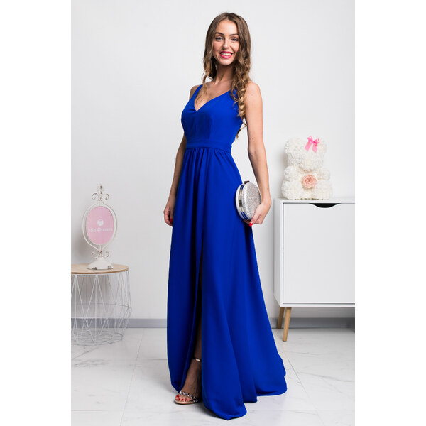 miadresses.sk Modré dlhé spoločenské šaty s rozparkami 15135926