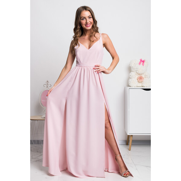 miadresses.sk Svetloružové dlhé spoločenské šaty s rozparkami 35315333