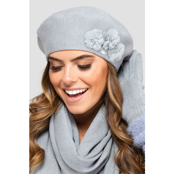 Kamea Šedá dámska elegantná baretka na zimu so štýlovými kvetmi Alaska 15218018