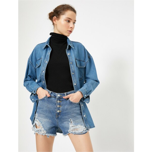 Koton Womens Blue Pocket Detailed Shorts 55518294