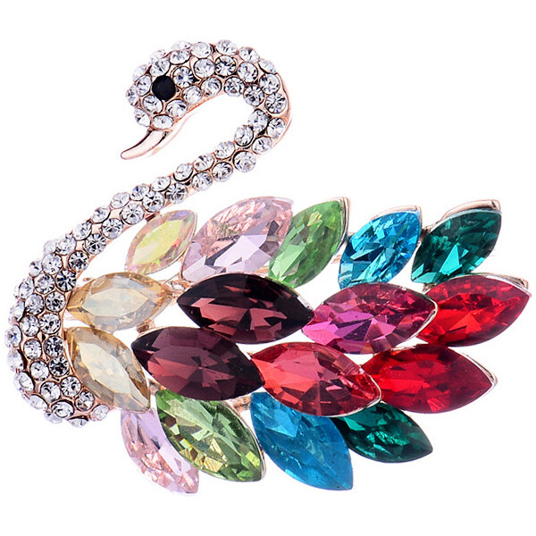 Glory Brošňa Labuť s farebnými krištáľmi 2121 35934833