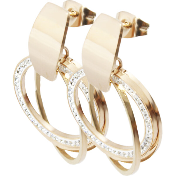 BM Jewellery Náušnice kruhy so zirkónmi z chirurgickej ocele Rosegold 15617496