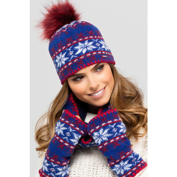 Kamea Nebeskymodrý luxusný dámsky set čiapka s nórskym vzorom s 66064877