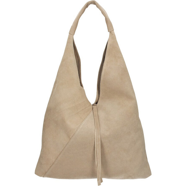 BORSE IN PELLE Kožená veľká dámska kabelka cez plece Alma kapučínová 15660932