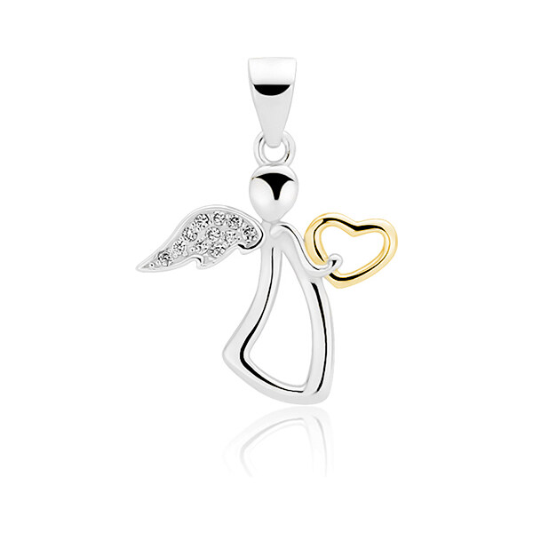 Olivie ANJEL SO ZLATÝM SRDCEM - strieborný prívesok 3650 16605119