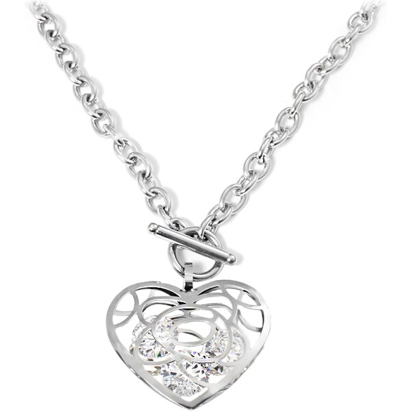 BM Jewellery Dámsky náhrdelník 3,5 cm z chirurgickej ocele srdce so 16099620
