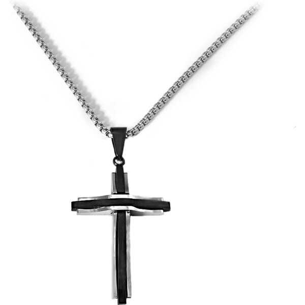 BM Jewellery Pánsky náhrdelník čierno strieborný z chirurgickej ocele 47141612