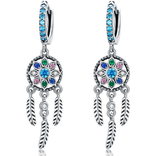 Emporial strieborné dlhé náušnice Spirituálne lapače snov SCE713 28014183