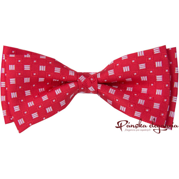 10524-127 Červený motýlik s bielym vzorom + vreckovka do saka. 1983627