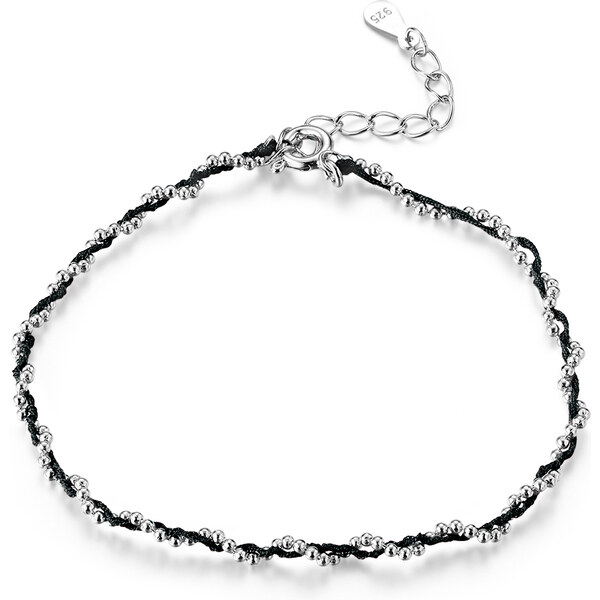 Emporial strieborný náramok Zapletené korálky čierny SCB173-BK 24620325