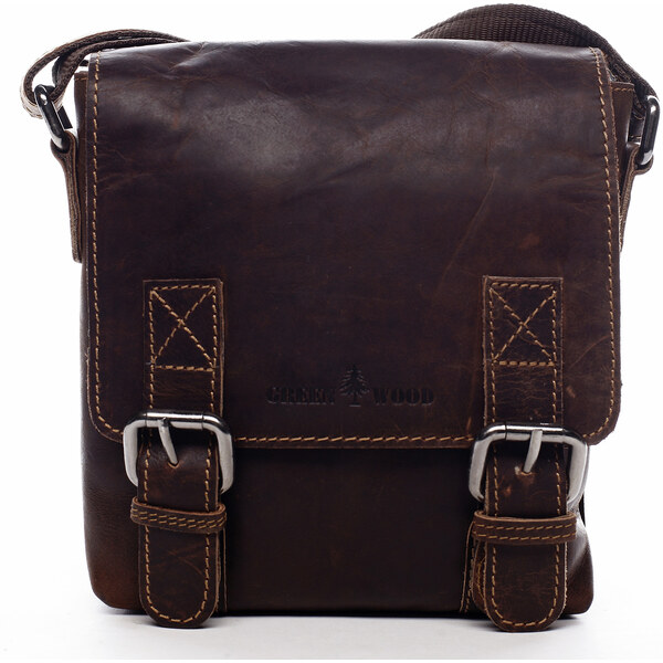 Pánska kožená crossbody taška tmavohnedá - Greenwood Kratos hnedá 58493705
