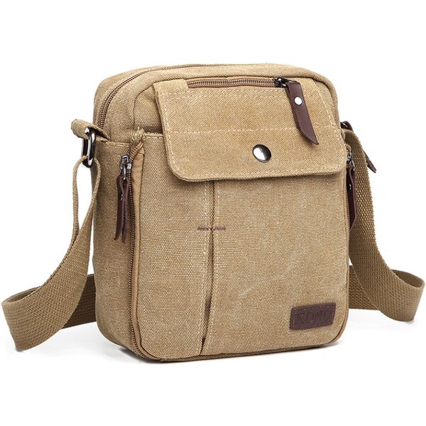 KONO Taška - látková crossbody s priehradkami, khaki 46691272