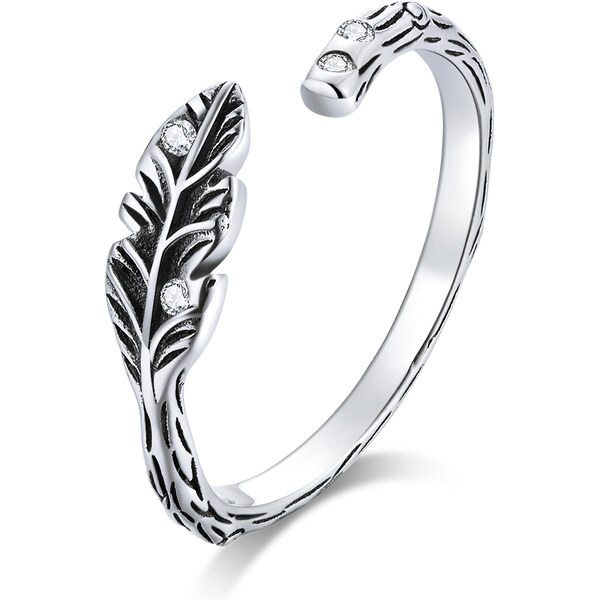 Emporial strieborný nastaviteľný prsteň Smaltovaný lístok 31873961