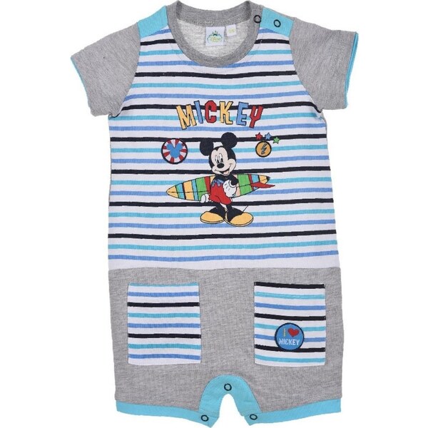 Mickey Mouse sivo-modrý pruhovaný letný overal 16418709