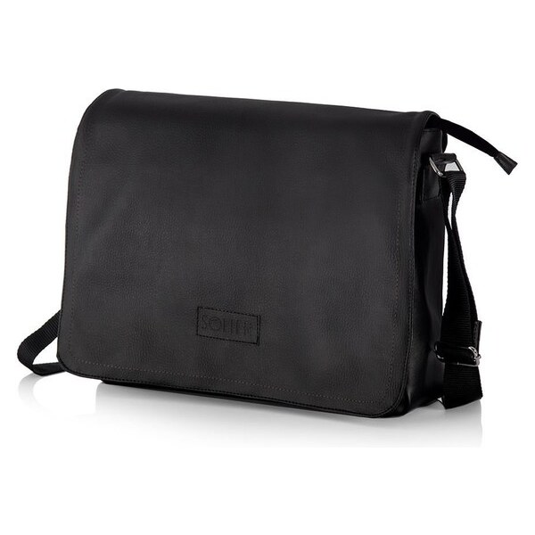 Taška - pánska na rameno Solier z eko kože, čierna 57493356