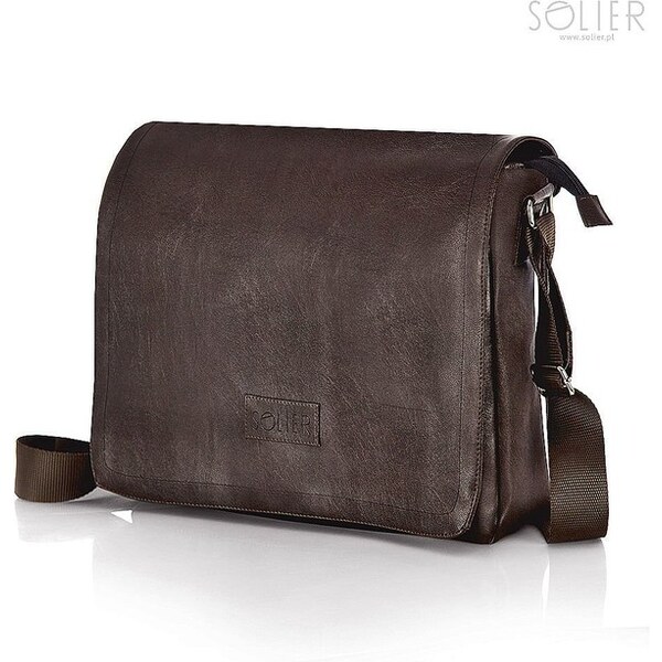 Taška - pánska na rameno Solier z eko kože, hnedá 63296529