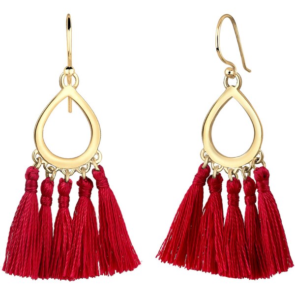 ELLI Náušnice Boho zlatá / červená 54221681