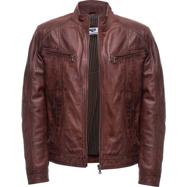 MAX Pánska kožená bunda Rock mocca 16982349