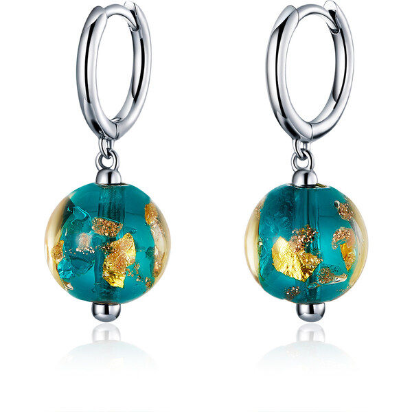 Emporial strieborné náušnice Ozdobné zeleno-zlaté korálky SCE817 28075056