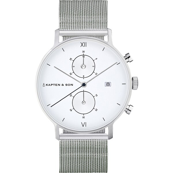 Kapten & Son Analógové hodinky Chrono Small Silver Mesh strieborná / 14688582