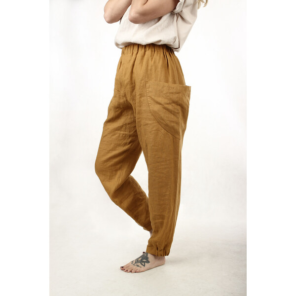 Glara Široké ľanové nohavice s veľkými vreckami excellent quality 36988294