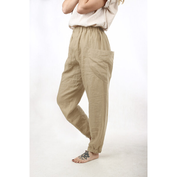 Glara Široké ľanové nohavice s veľkými vreckami excellent quality 36988295