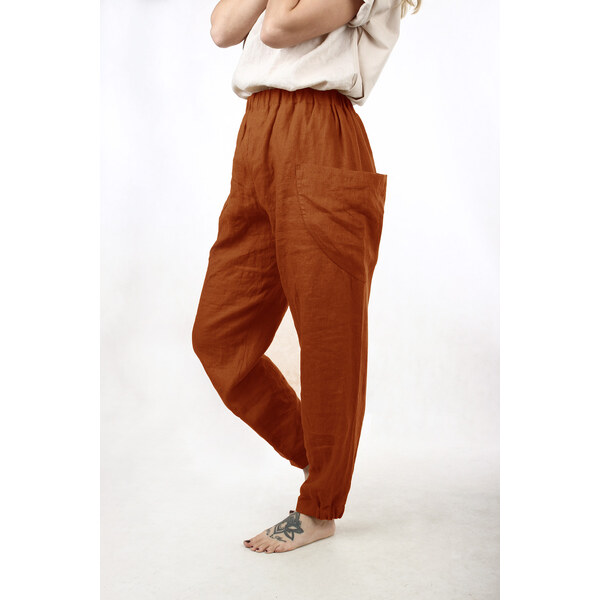 Glara Široké ľanové nohavice s veľkými vreckami excellent quality 36988296