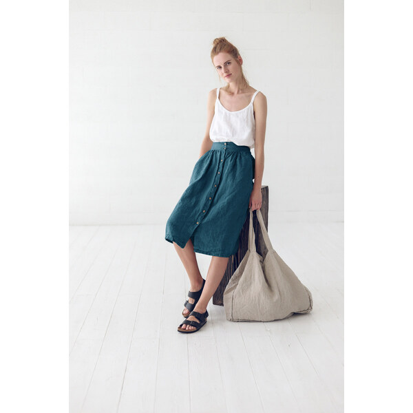 Glara Ľanová zapínacia midi sukňa excellent quality 17377448