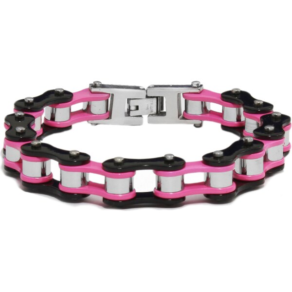 BM Jewellery Dámsky náramok motocyklový reťaz pink / black S1004210 17559137