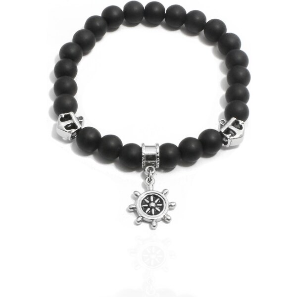 BM Jewellery Obrúbený náramok 8,1 mm čierny matný achát kormidlo 17559140