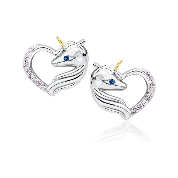 Olivie Strieborné náušnice JEDNOROŽEC V SRDCI 3749 16785460