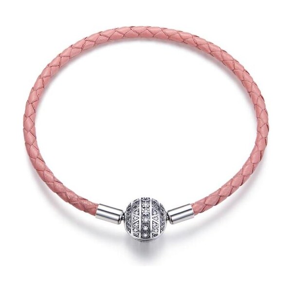Glory ružový kožený náramok so strieborným zapínaním a zirkónmi S1091 17860867