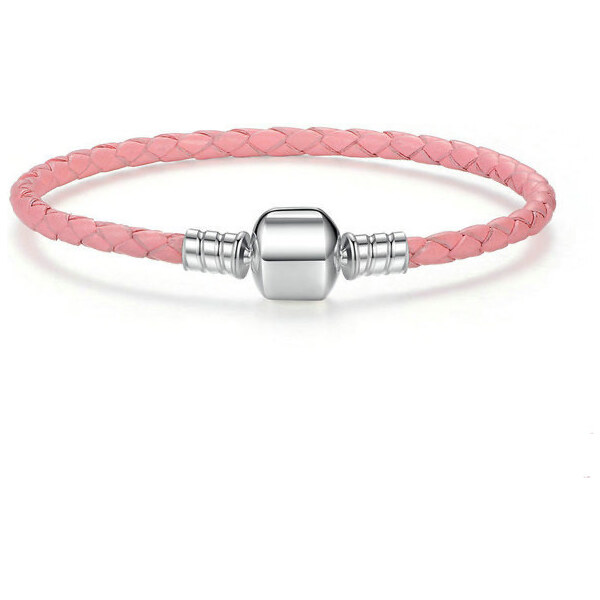 Glory ružový kožený náramok so strieborným zapínaním S1092 17860868