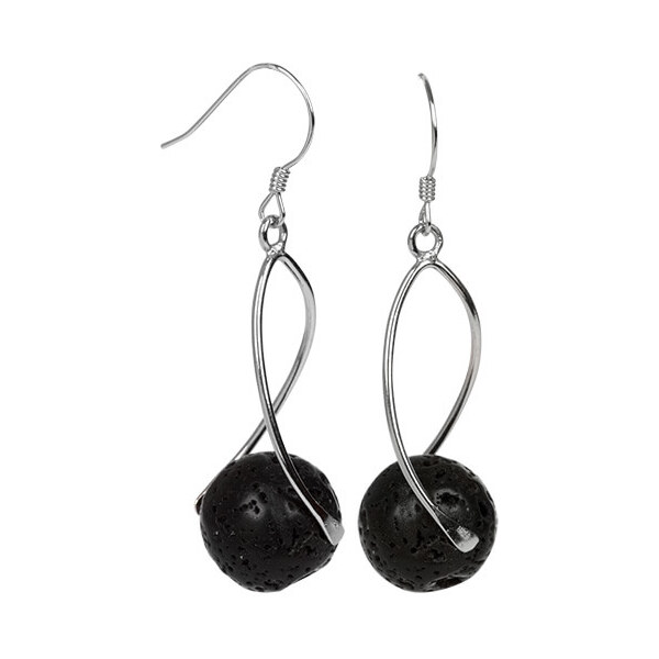 JwL Luxury Pearls Dlhé strieborné náušnice s čiernymi lávovými kameňmi 66595320