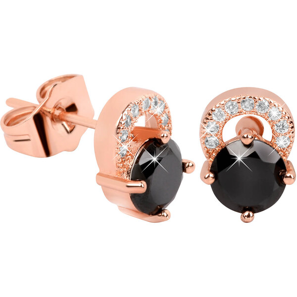 Troli Ružovo pozlátené trblietavé náušnice s čiernymi kryštálmi 66582977