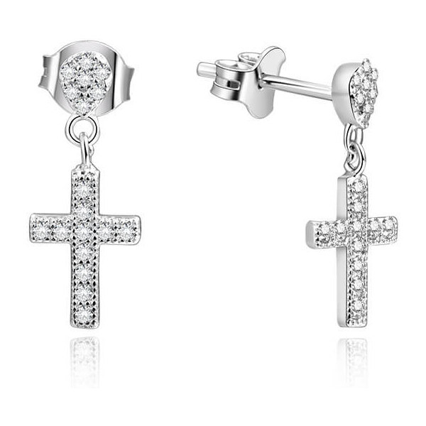 Beneto Strieborné náušnice krížiky s kamienkami AGUP1176 66584194